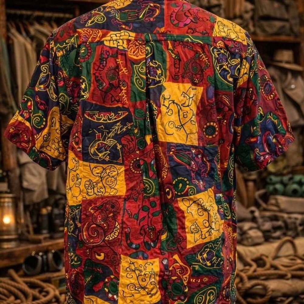 Vintage Banana Republic Abstract Multi-Color Short Sleeve Button Up Shirt, Size - Picture 4 of 6